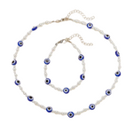 Eye pearl beaded necklace and bracelet combo