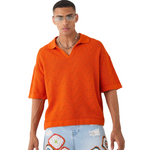 Chevron Print Revere Polo (Orange)